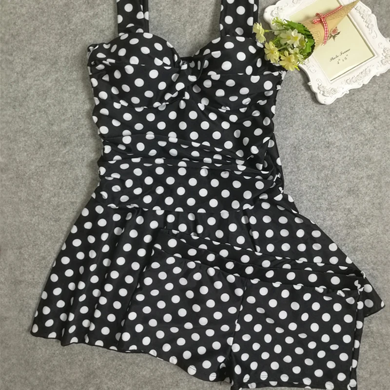 DEKINI Dot Print Swimwear Women Plus Size Swimsuit Two Piece Tankini Set Monokini Bikini Summer Beach Wear Bathing Suit