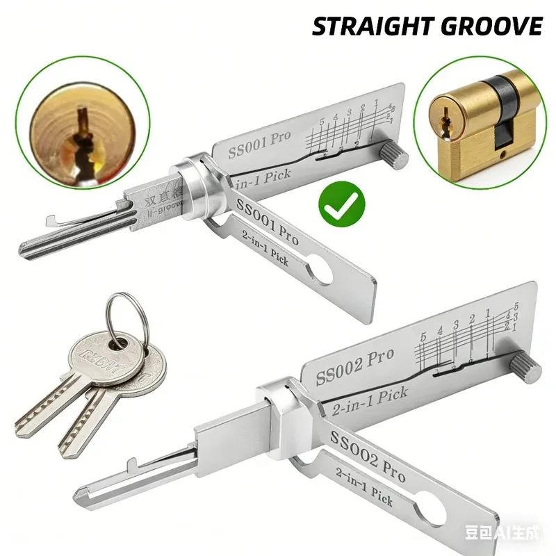 LISHI 2-in-1 Tool: High-Quality SS001 & SS002 PRO Precision Hook and Pin Tumbler Decoder Locksmith Repair Tools