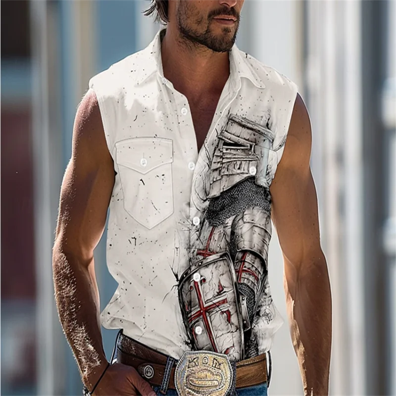 Men's Sleeveless Quick Dry Shirt 3D Printed Party Button Ethnic Wind Beach Holiday Fashion Trend Summer New