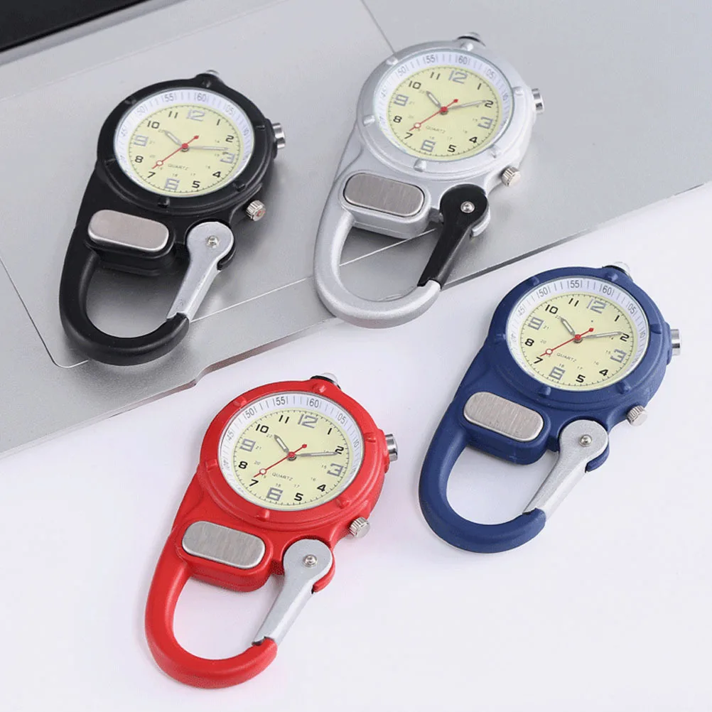 ساعة تسلق بإبزيم ساعة جيب محمولة بإضاءة LED متعددة الوظائف للرياضات الخارجية والمشي لمسافات طويلة ومشبك مقاوم للماء ليلاً مضيئة