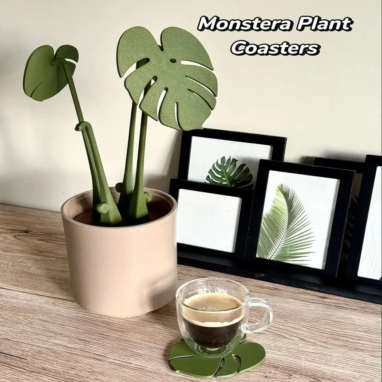 Monstera Coaster tanaman 3D dicetak magnetis daun hijau Coaster minuman ornamen tanaman buatan dekorasi rumah dalam ruangan