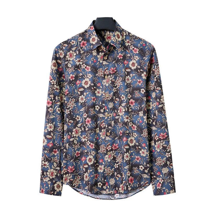 

2023 Spring and Autumn New Flower Shirt Men's Long Sleeve Printed Fashion Shirt Top Large Casual Coat