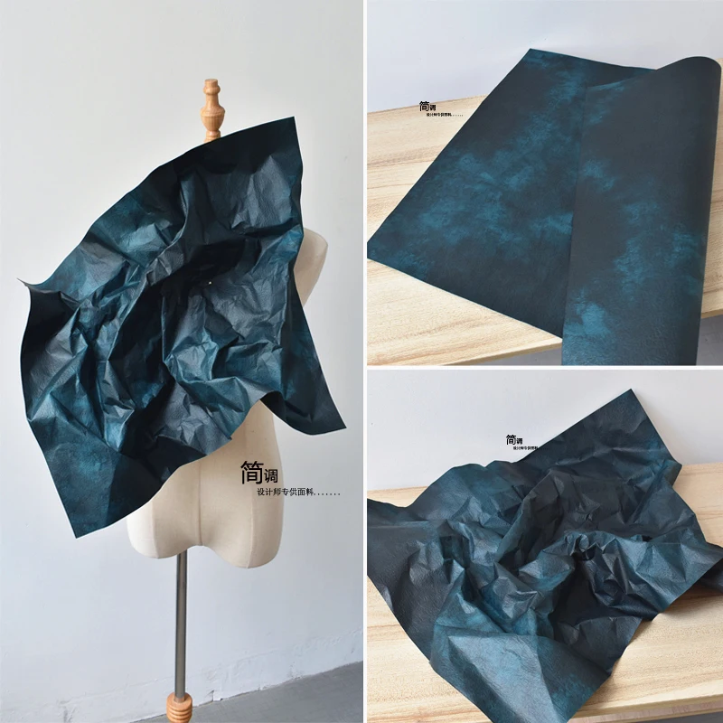 Ink Blue Black Gradient Halo Dyed Fabric Imitating Kraft Paper Texture Modeling Paper Oil Painting Design Apparel DIY Cloth