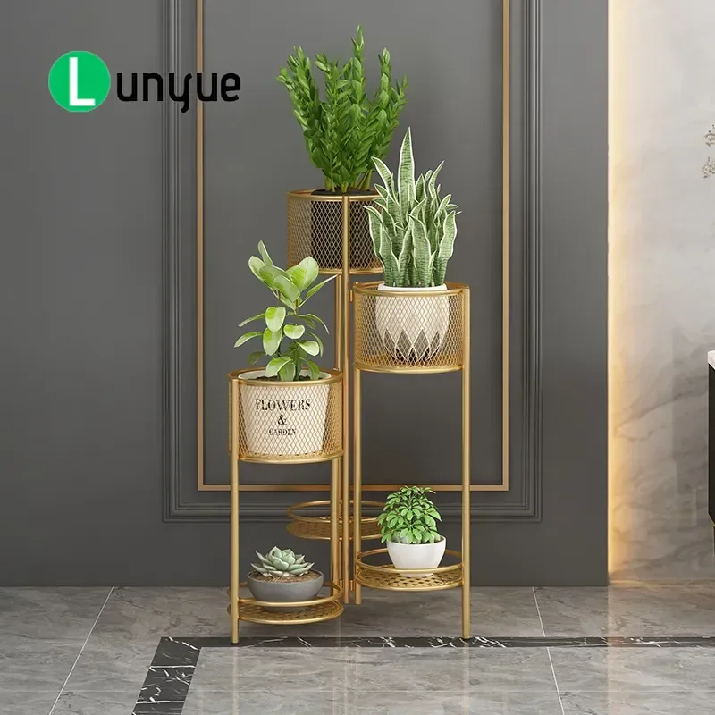 Nordic Multi Layer Wrought Iron Flower Stand Indoor Living Room Floor to Ceiling Succulent Plant Shelf Light Luxury Greenery