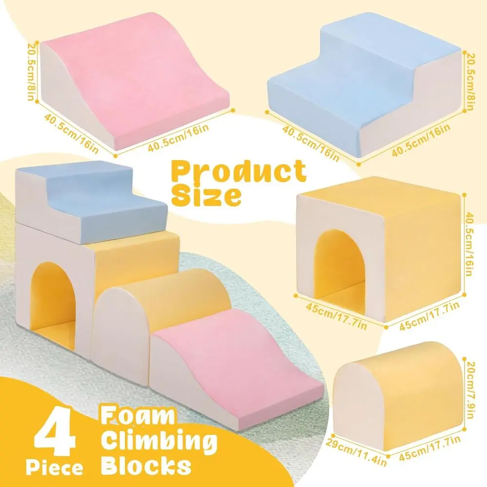 Indoor 4-Piece Soft Foam Climbing Blocks for 1-Year-Old Toddlers - Play Set for Crawling and Climbing Activities