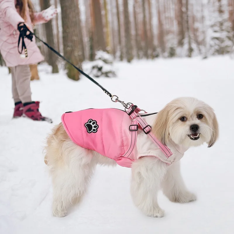 سترة شتوية دافئة عاكسة مع تسخير للكلاب ، معطف ثلج ، سترة الطقس البارد ، زي للكلاب الصغيرة والمتوسطة ، لون الموضة