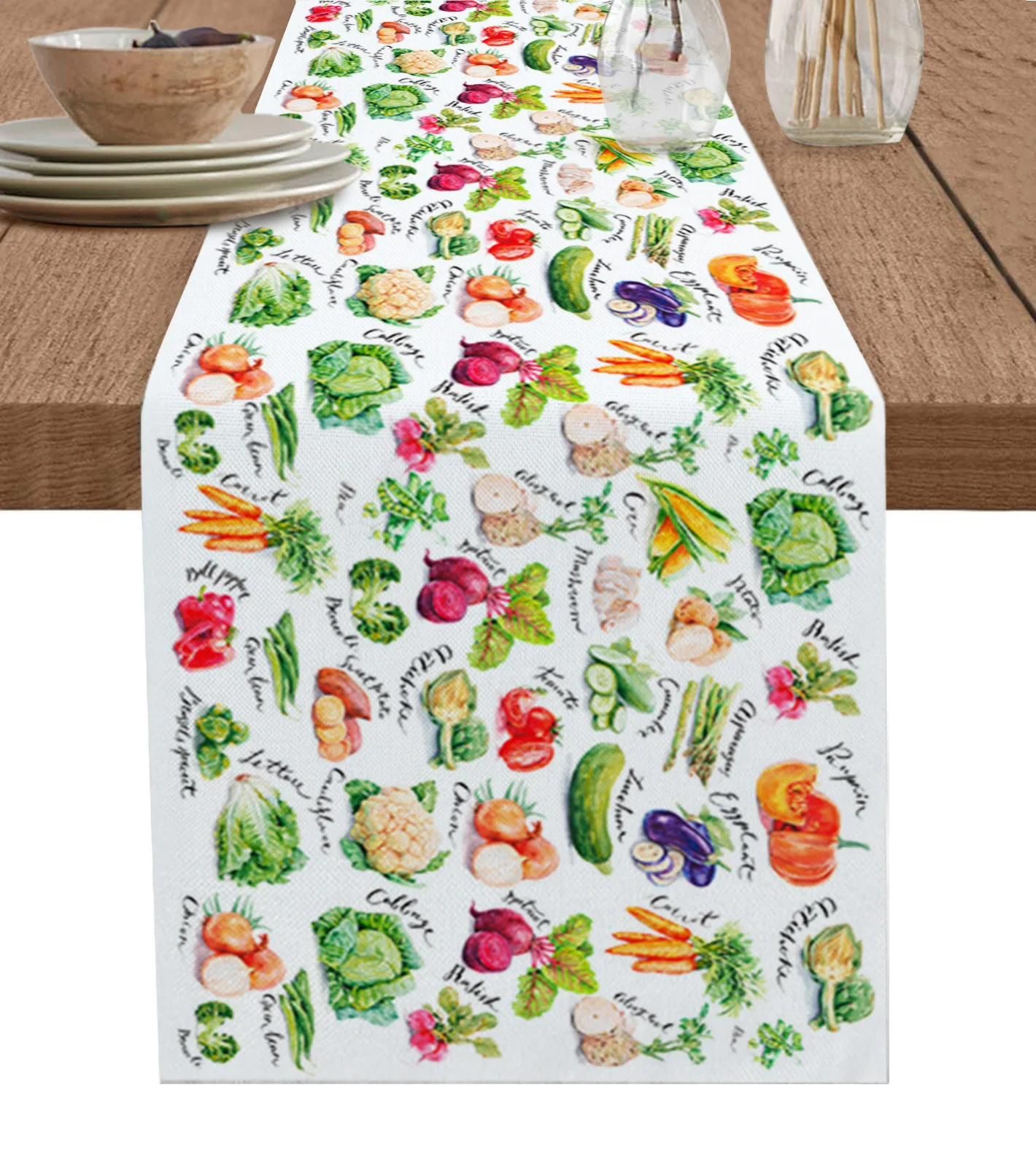 

Watercolor Vegetable Texture Linen Table Runners Kitchen Table Decoration Accessories Dining Table Runner Wedding Party Supplies