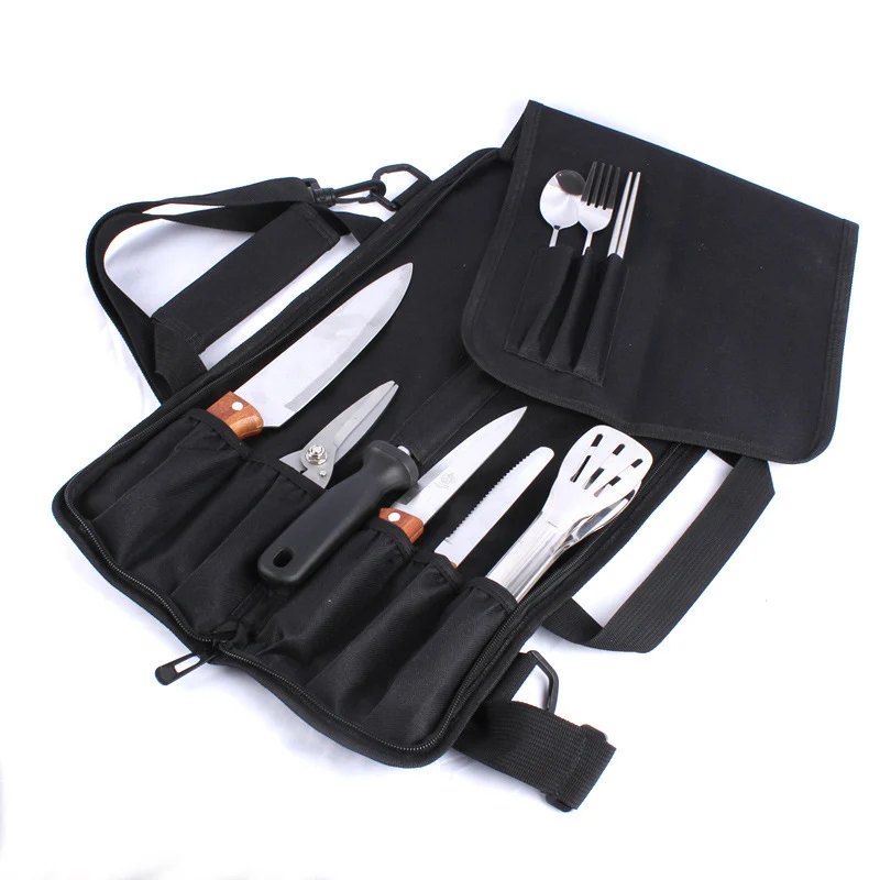 Chef Knife Bag Portable 9 Slots Kitchen Cleaver Slicing Santoku Knife Storage Pockets Traveling Picnic Carving Case Accessories