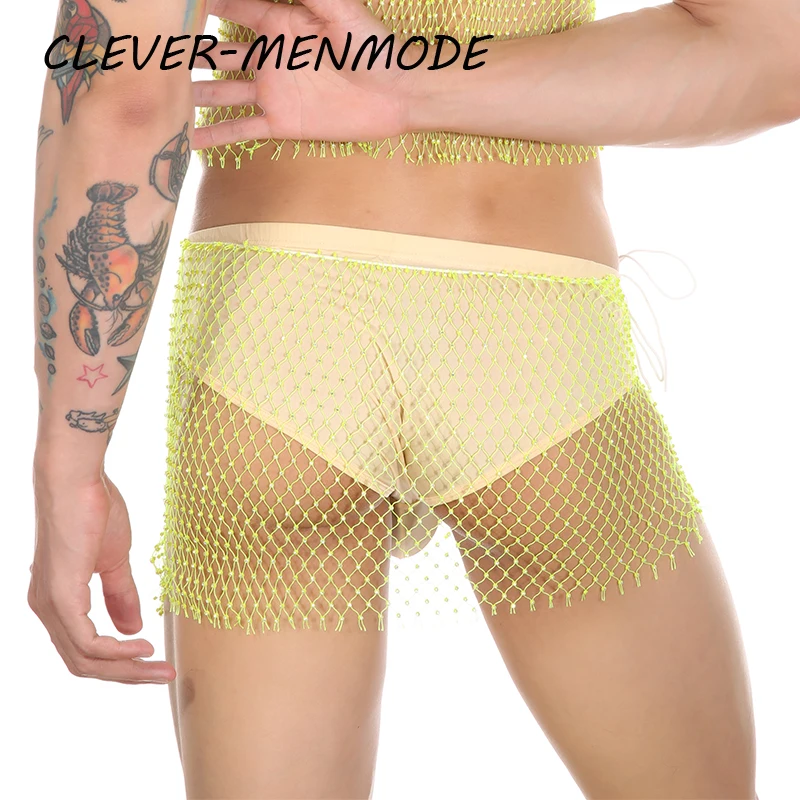 شورت بوكسر رجالي مثير لامع بالماس ، سراويل شبكية شفافة مثيرة ، ملابس نادي المسرح ، ملابس داخلية جنسية ، سيسي #2