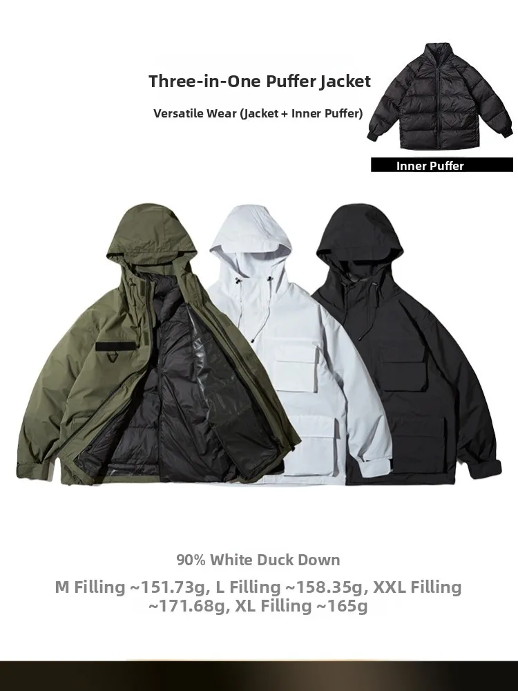 

NTED Mountain Series Men's Winter Jaet 90% White Du down Hooded Outdoor Warmth Outerwear Detachable Tee-in-One