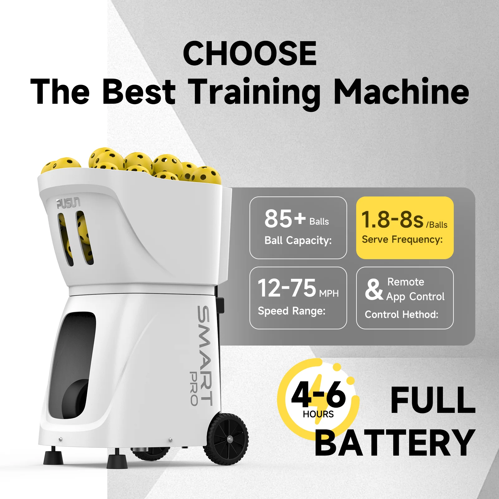 

Pickleball Machine, PUSUN PP-Smart Pro Professional Pickleball Launcher Machine, Support App&Remote Control, 80+Balls Capacity