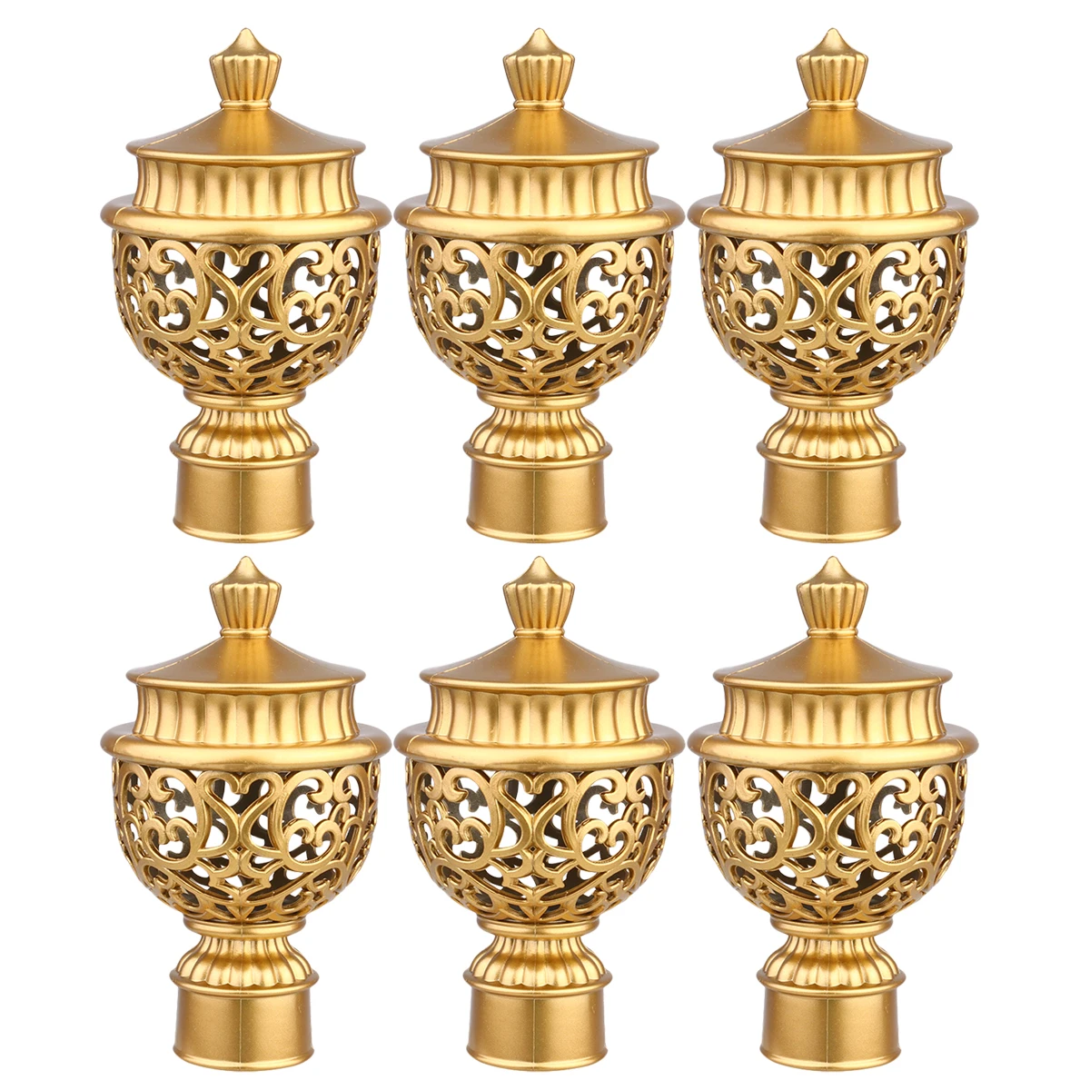 

6pcs Curtain Rod Ends Decorative Hollow Plastic Finials for Bedroom Living Room Elegant Fashionable Retro Design
