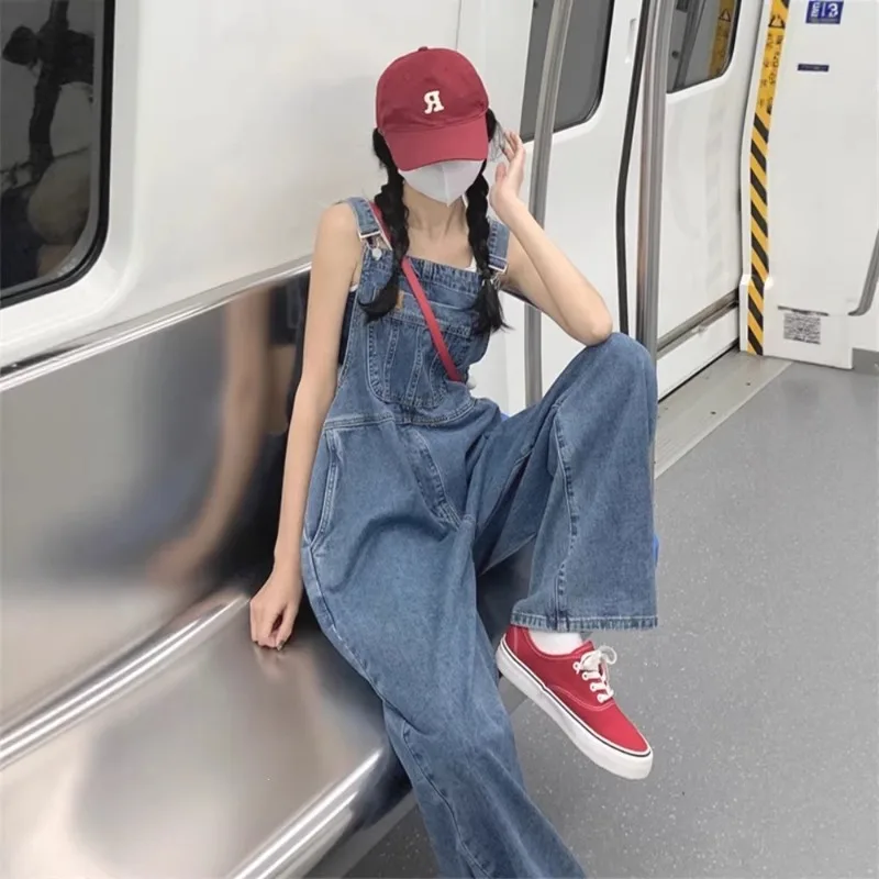 

Тонкие джинсовые комбинезоны для женщин, свободный прямой крой с широкими штанинами, модный дизайн, повседневные джинсовые брюки для весны, лета, осени, на каждый день