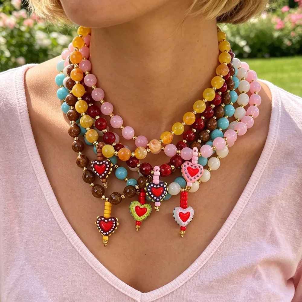 Dopamine-enhanced European and American style colorful heart pendant necklace