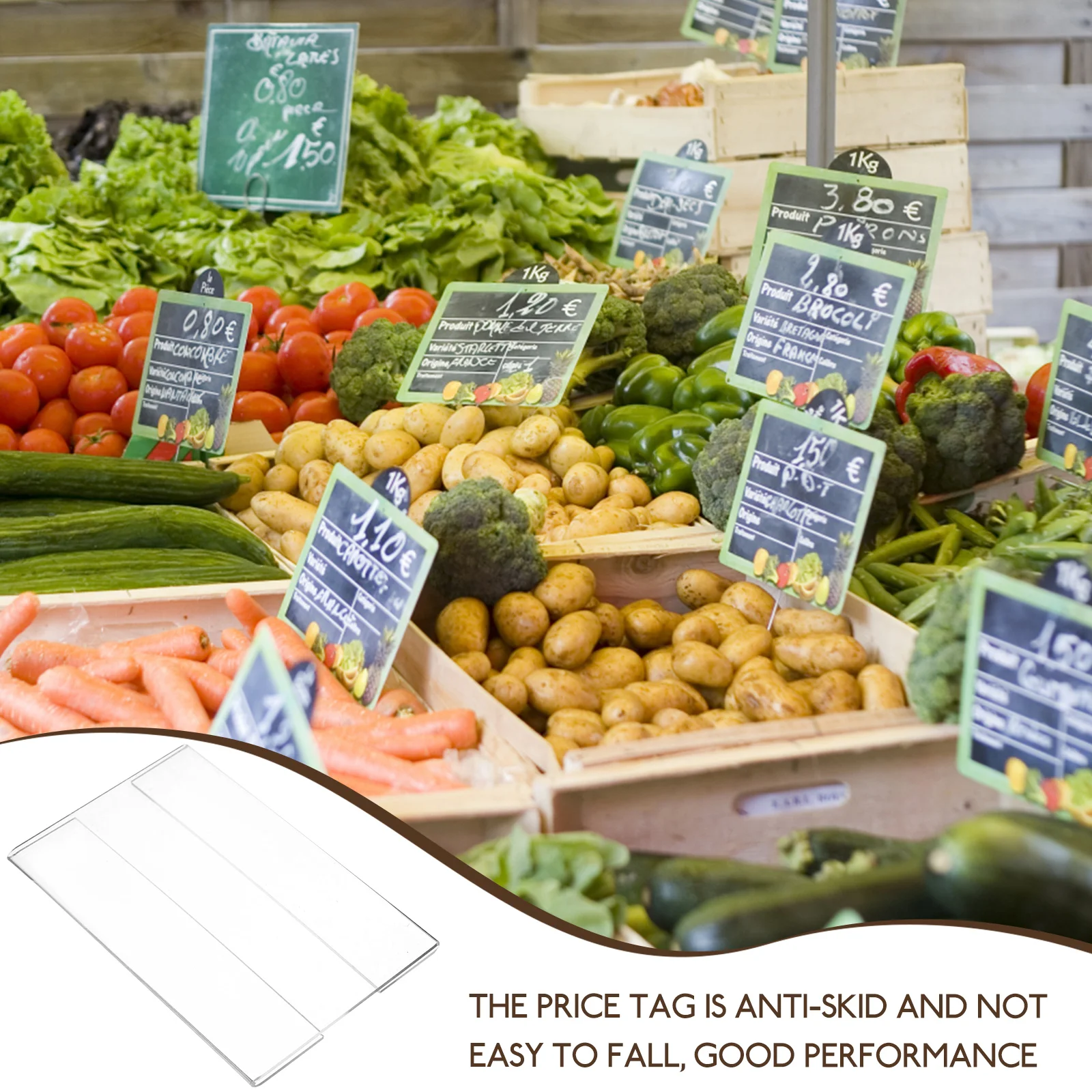 

6pcs Flat Price Tags Display Holders for Shelves Transparent Stable Label Holders Vertical Sign Stands for Supermarkets