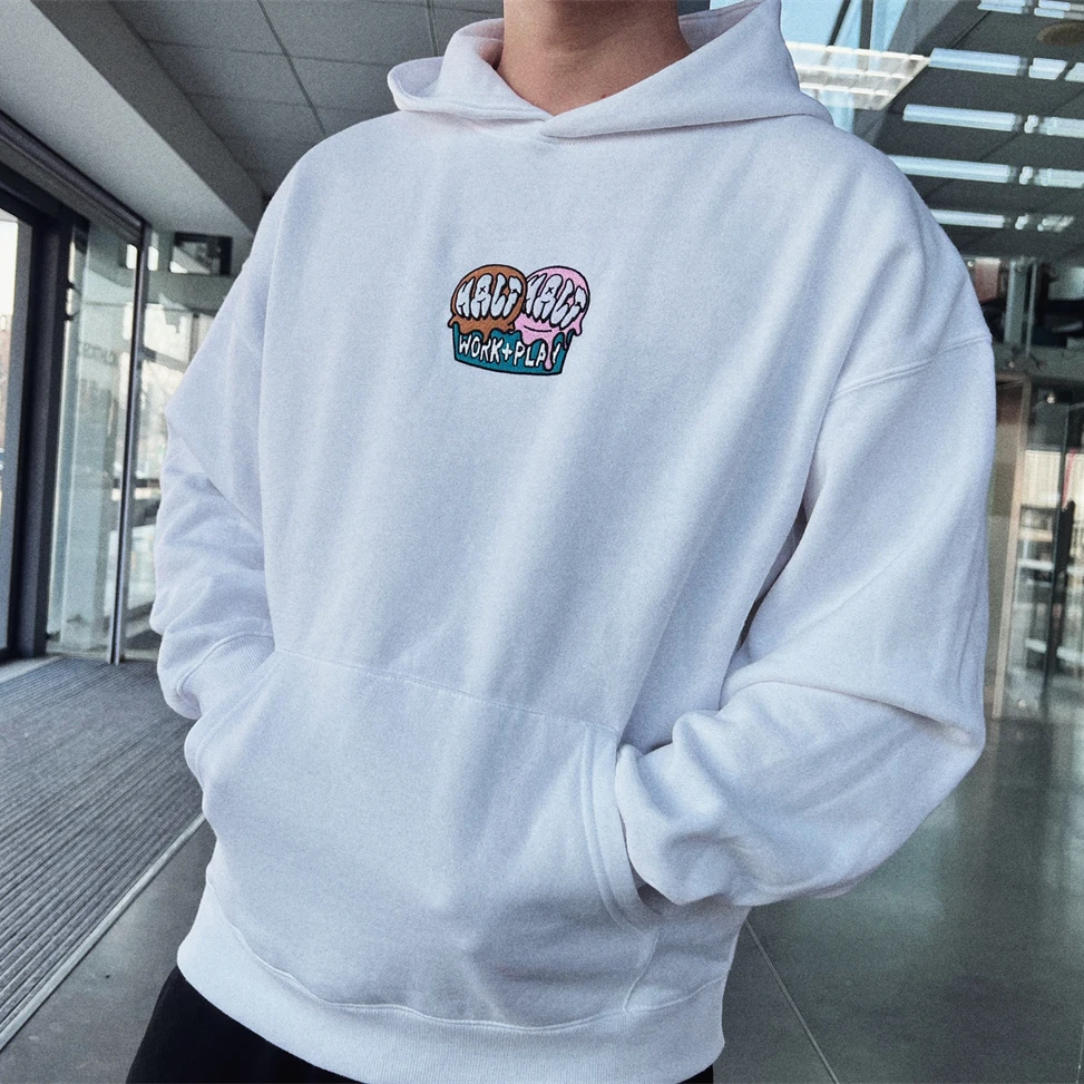 

Модная толстовка с вышивкой и флисовой подкладкой, повседневная спортивная толстовка для города, теплая зимняя толстовка с капюшоном из смеси хлопка и полиэстера