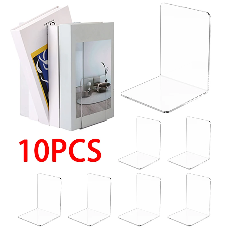

10Pcs Acrylic Bookend L Shape Book End Dividers Stopper Book Stand Stable Transparent for School Library Office File