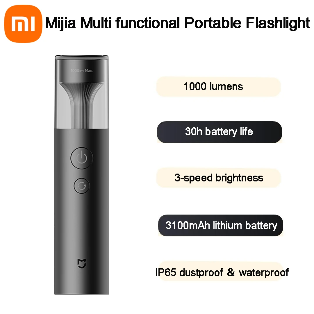 

Xiaomi Mijia Multi functional Portable Flashlight 1000 lumens 3100mAh IP65 waterproof Outdoor Camping Atmosphere Light