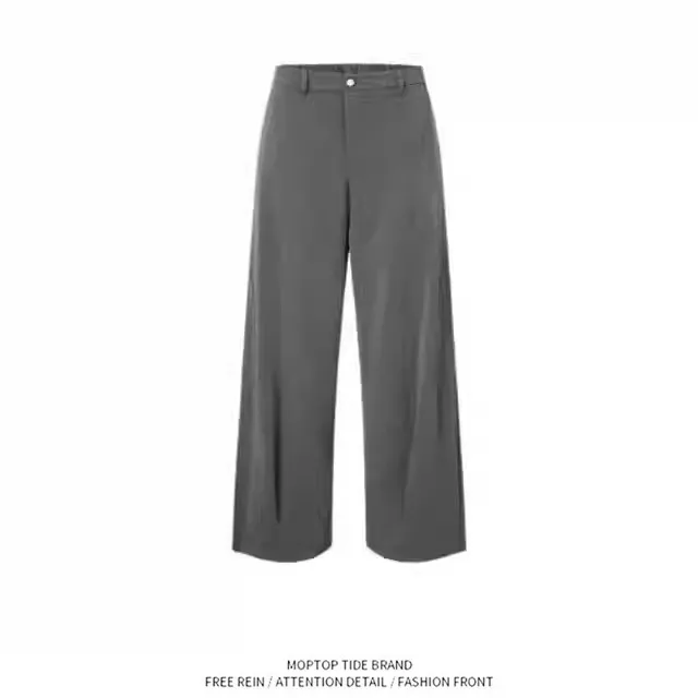 

Simple Black Wide Leg Suit Pants for Men Loose Straight Commuter Trousers High Waist Long Pants Polyester Fiber Casual Wear