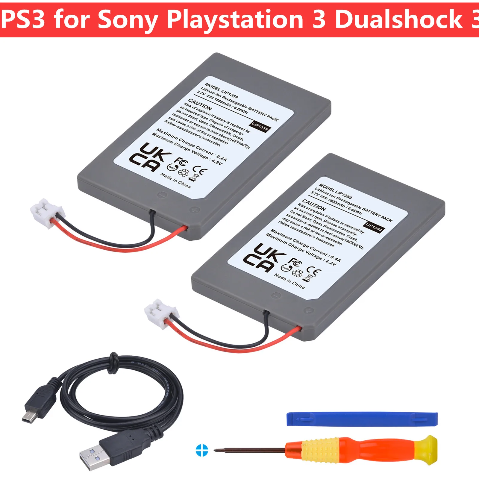 PS3 Controller Battery1800mAh LIP1359 Replacement Battery for Sony Playstation 3 Dualshock 3 CECHZC2E CECHZC2U Controller&USB