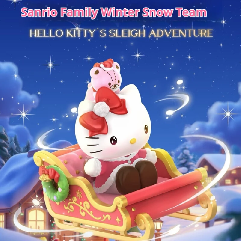 New Sanrio Family Winter Sleigh Team Series Blind Box Toy Anime Figures Hangyodon Melody Kuromi Desktop Ornaments Girls Toy Gift