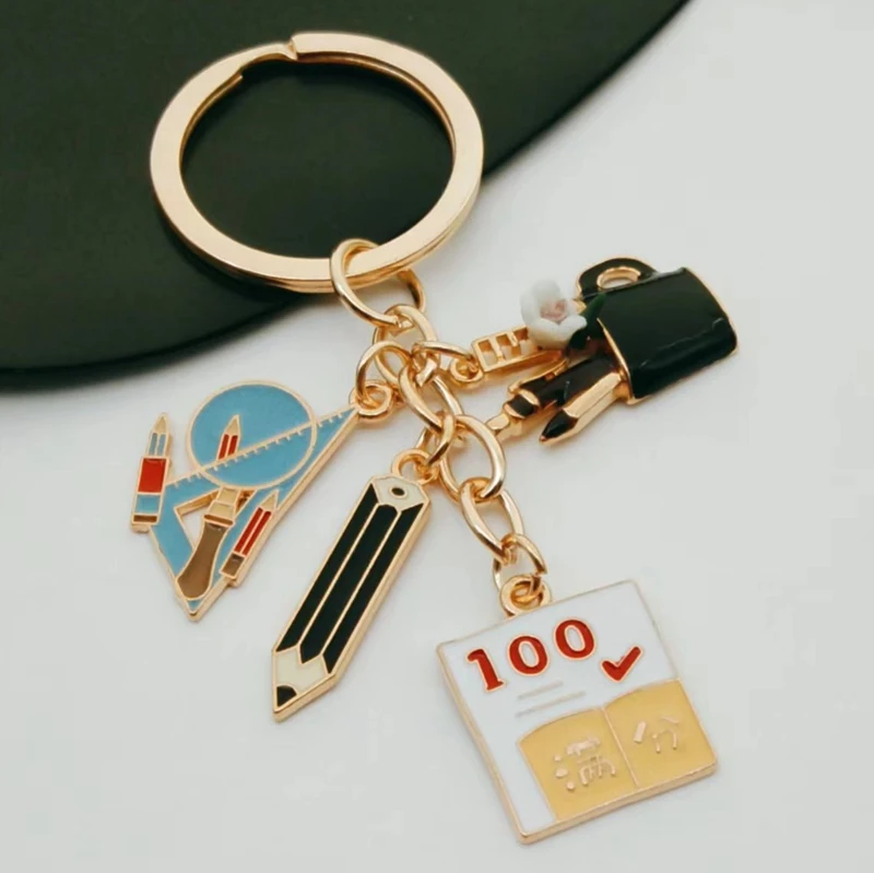 جديد طالب مفتاح سلسلة طالب لوازم مفتاح سلسلة حامل قلم مثلث البوصلات كتاب قلم رصاص مفتاح سلسلة المعلم هدية عيد مجوهرات #1