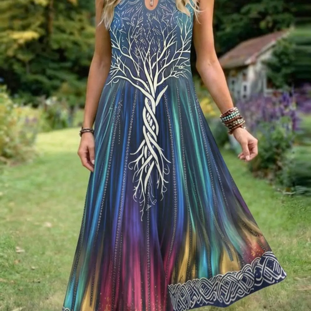 Ladies Sleeveless Maxi Dress Elegant Floral Print Slim Fit Summer Daily Casual Office Party Fashion Long Style Outfit