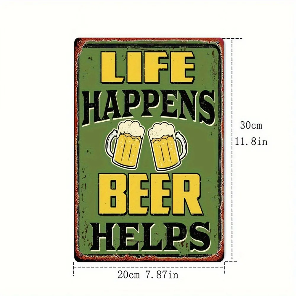 Vintage Life Happens Beer Helps Metal Tin Sign Retro Bar Pub Man Cave Wall Decor Metal Sign