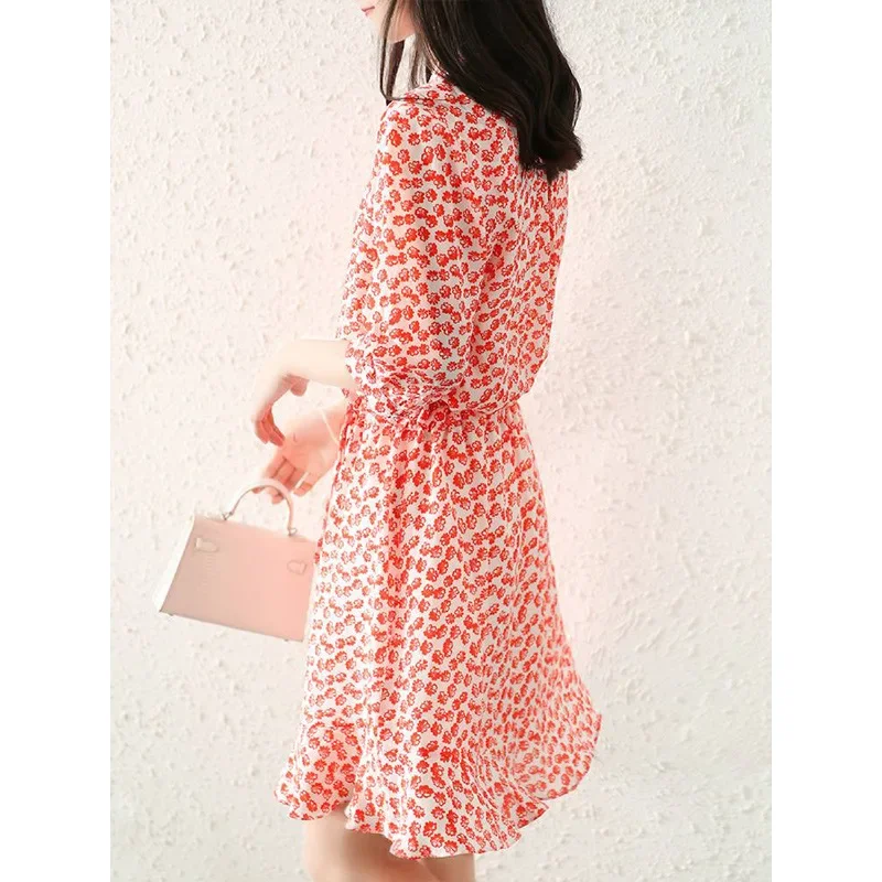 Summer Dress Women 2024 Sexy Mulberry Silk Dress Fashion Casual Long Sleeve Floral Dress Elegant Dresses For Women Clothing Zm