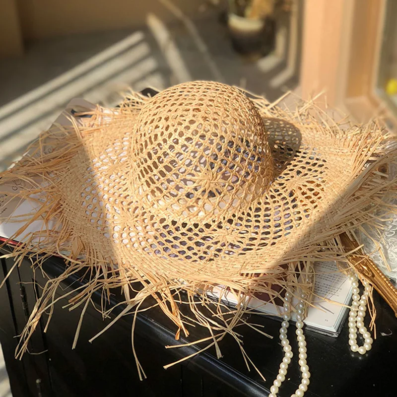 

Summer Vacation Beach Hat Raffia Straw Hat For Women Sun Protection Hat Perforated For Breathability Wide-brimmed Sun Hat