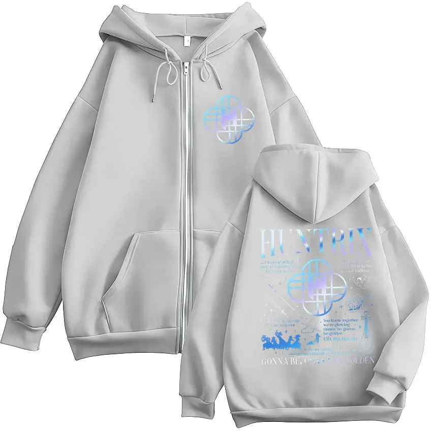 Logo Huntrix limitato 2025 Felpa con cappuccio con cerniera KPop Demon Hunters Felpa con zip Uomo Donna Y2K Cappotti oversize vintage Giacca con cappuccio