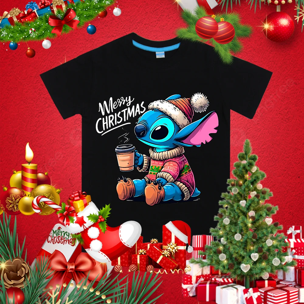 

Stitch Christmas Printed Kids T-shirt Summer Children's Cotton Short Sleeve Casual Tops Suitable for Boys and Girls