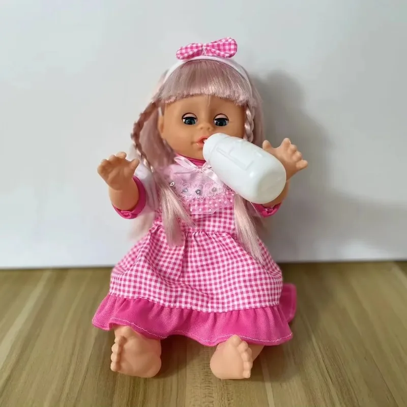 

32cm Simulation reborn Baby Doll blond hair Princess Girl Soft Rubber Doll Speak english Pretend to drink water and pee toy Gift