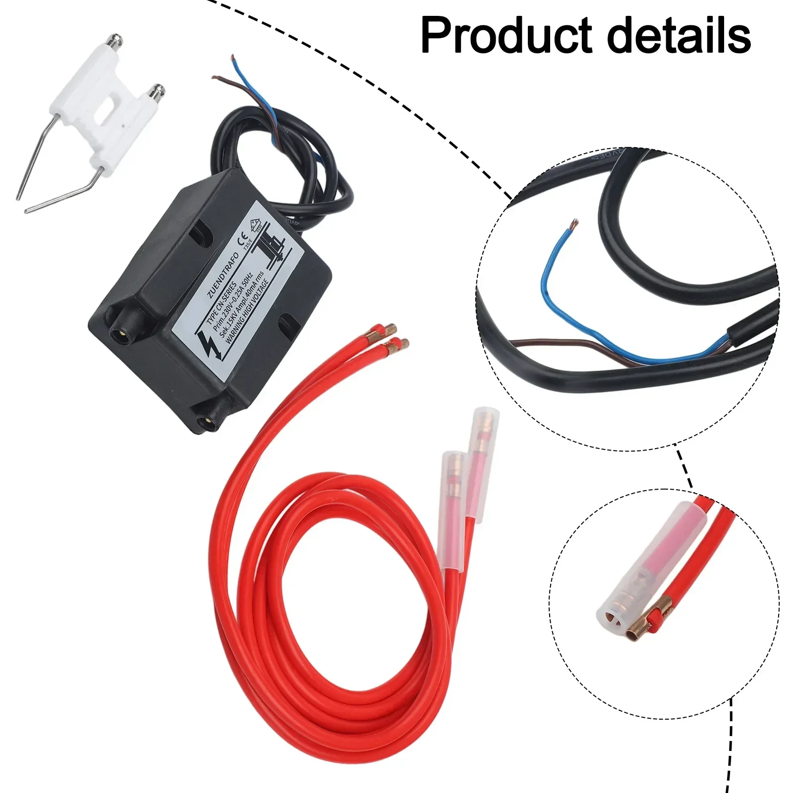 

Трансформатор розжига 15 кВ для горелок, 230 В, с кабелем 1 метр и электродом розжига для котлов, систем отопления и сжигания