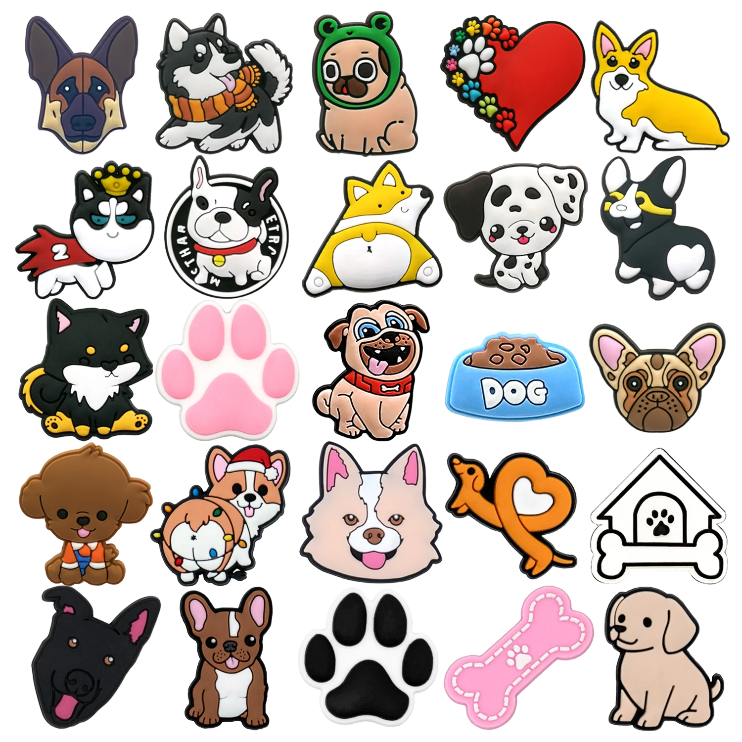 1pcs PVC Cute Dog Shoe Charms for Women Funny Corgi Shepherd Husky Shoe Decoration Accessories Bone Claw Clog Pin for Kids Gift