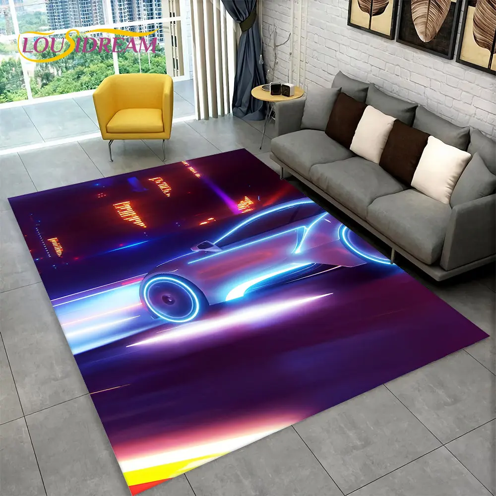 3D Racing Car Area Rug Large,Carpet Rug for Home Living Room Bedroom Sofa Doormat Decor,Kid Paly Kitchen Non-slip Floor Pad Mat