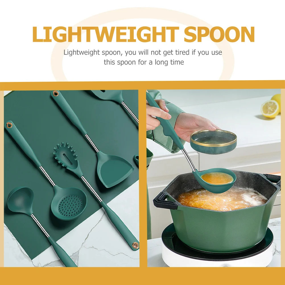 

Long Handle Silicone Soup Spoon Ladle Non-Stick Cooking Scoop Kitchen Comfortable Grip Ladle Silicone Soup Spoon