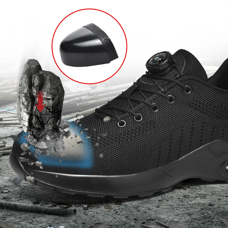 Nuove scarpe antinfortunistiche da uomo con bottone rotante, scarpe da lavoro anti-impatto e anti-perforanti, scarpe sportive da uomo alla moda e pro di sicurezza