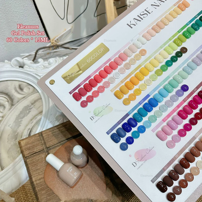Eleanuos beliebte Farbe Gel Polieren 60PCS gemischte halbpermanente Lack Farbe Eis transparent UV-Nagelkleber Salon Kit