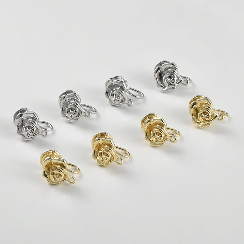 Copper-plated 14k Real Gold Color-preserving Rose with Hanging Mosquito Coil Ear Clips DIY Handmade Ear Clips Jewelry Accessorie
