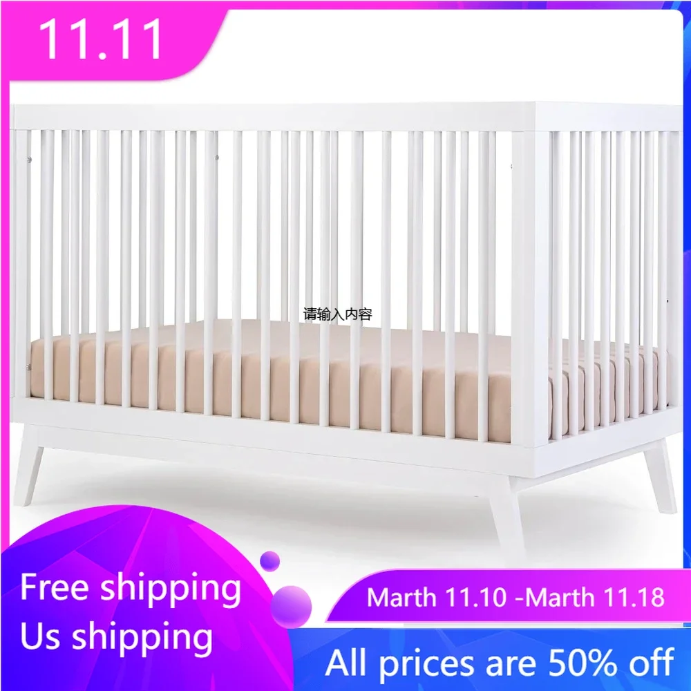 

3-in-1 Convertible Crib, Adjustable Mattress Height, Solid Beechwood – Baby-Safe Finish, Modern Design 53.15 x 29.95 x 36.7 in