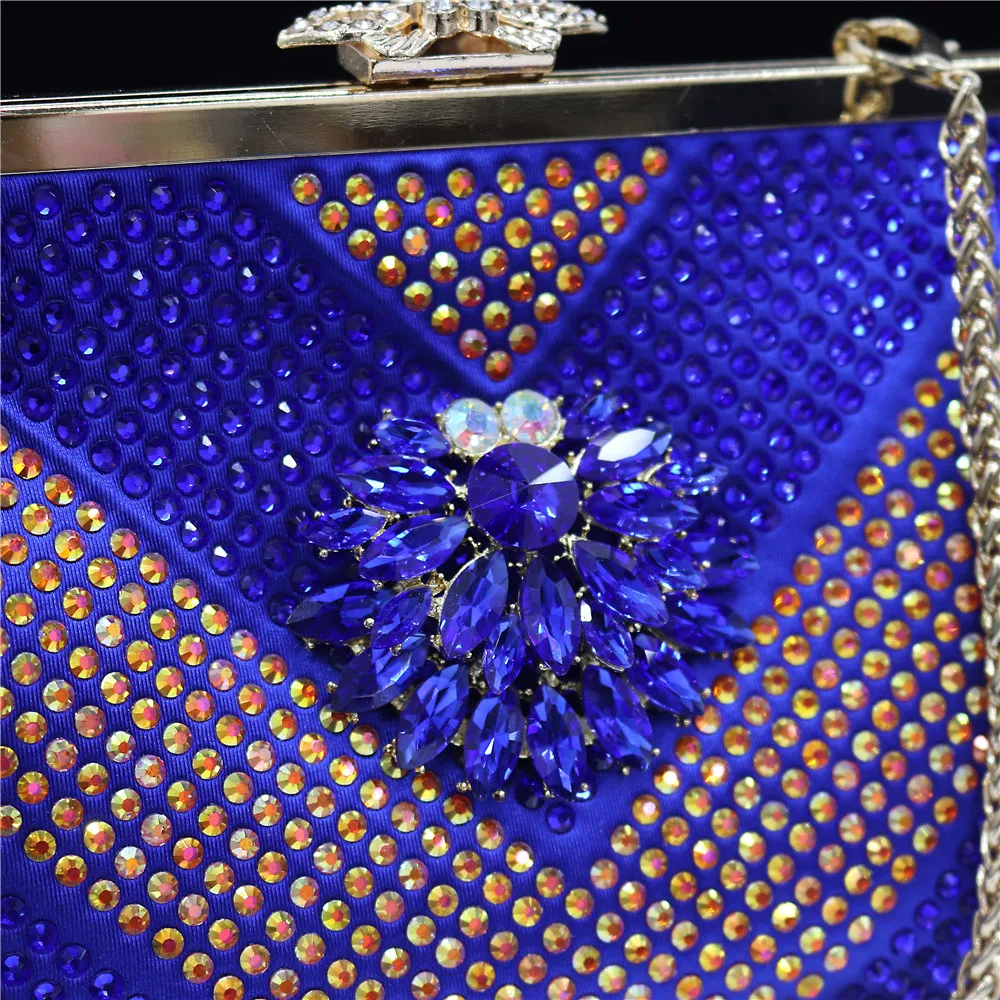 The Blue Shiny Women Party Clutch Bow Buckle Luxury Evening Bags Wedding Dinner Handbags With Chain Rhinestones 2024