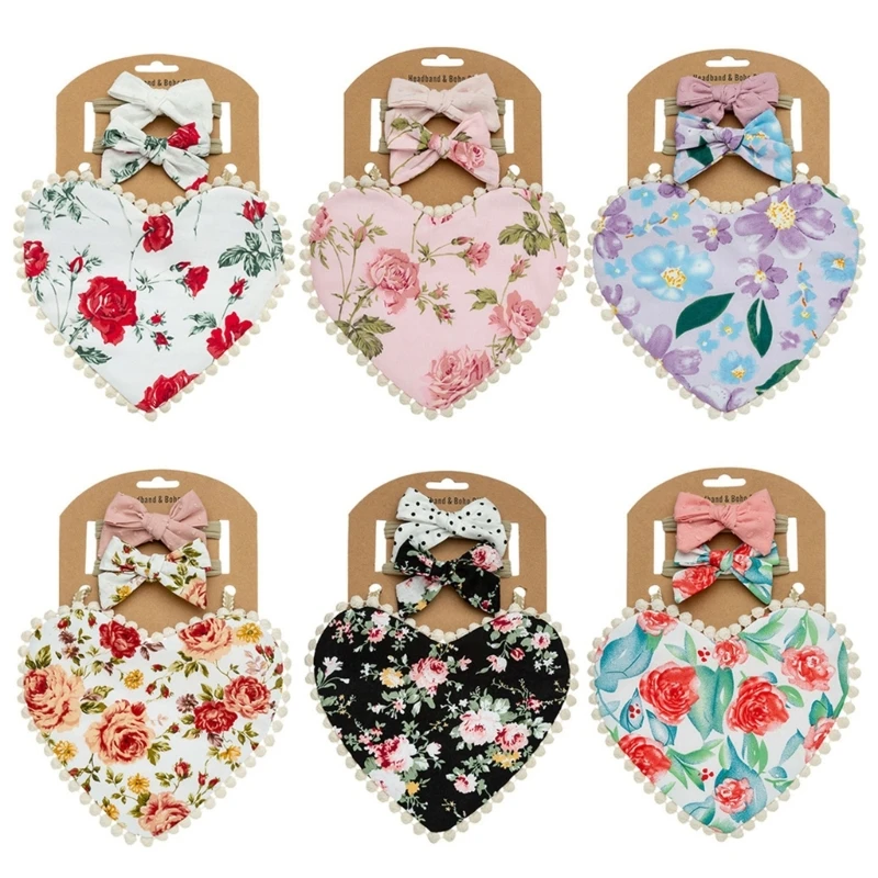 

Baby Headband Tassel- Saliva Towel with Floral Print Newborn Double Side Bibs