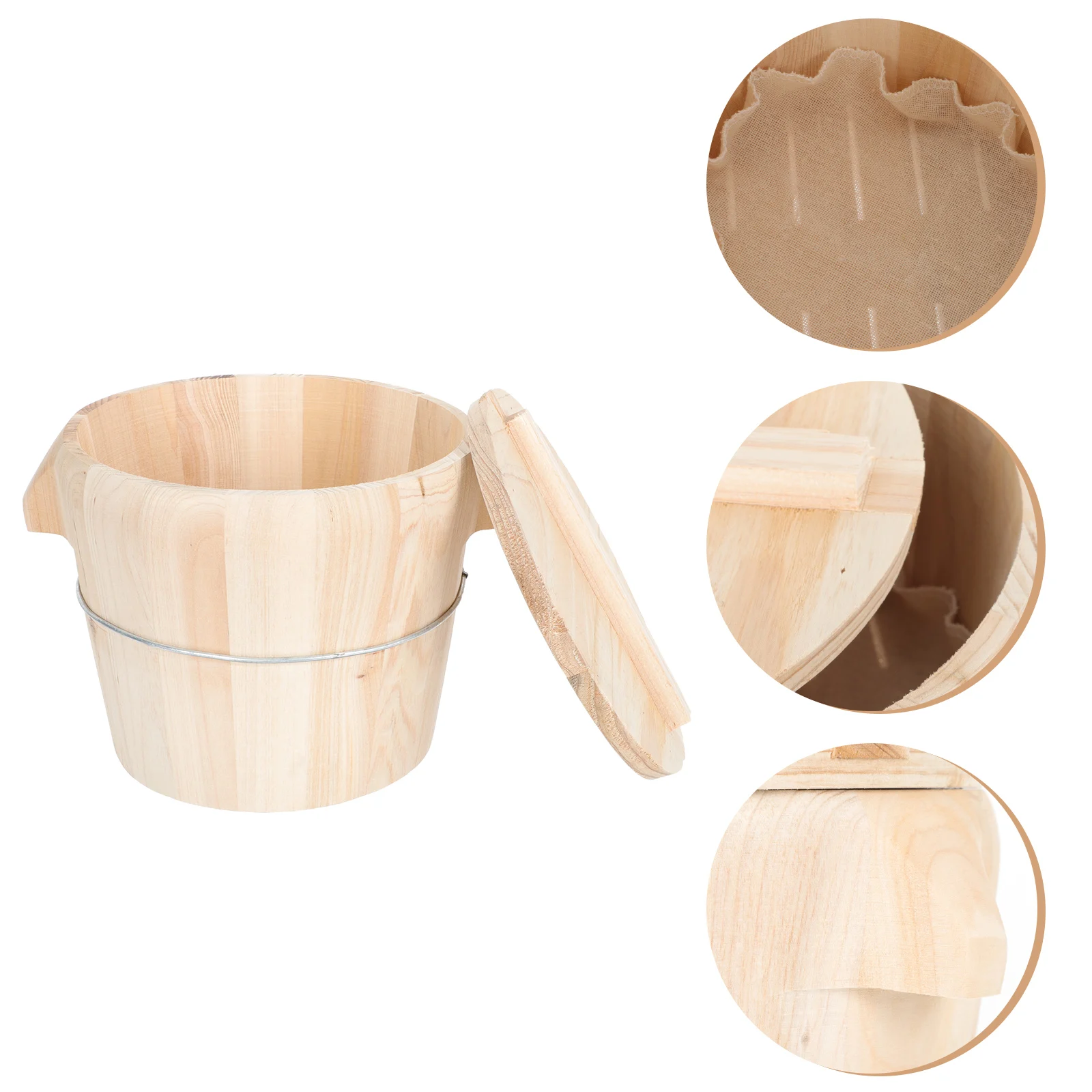 

Steamed Rice Wooden Bucket 21cm Smooth Surface Detachable Bottom Easy Clean Kitchen Rice Steamed Bucket Container