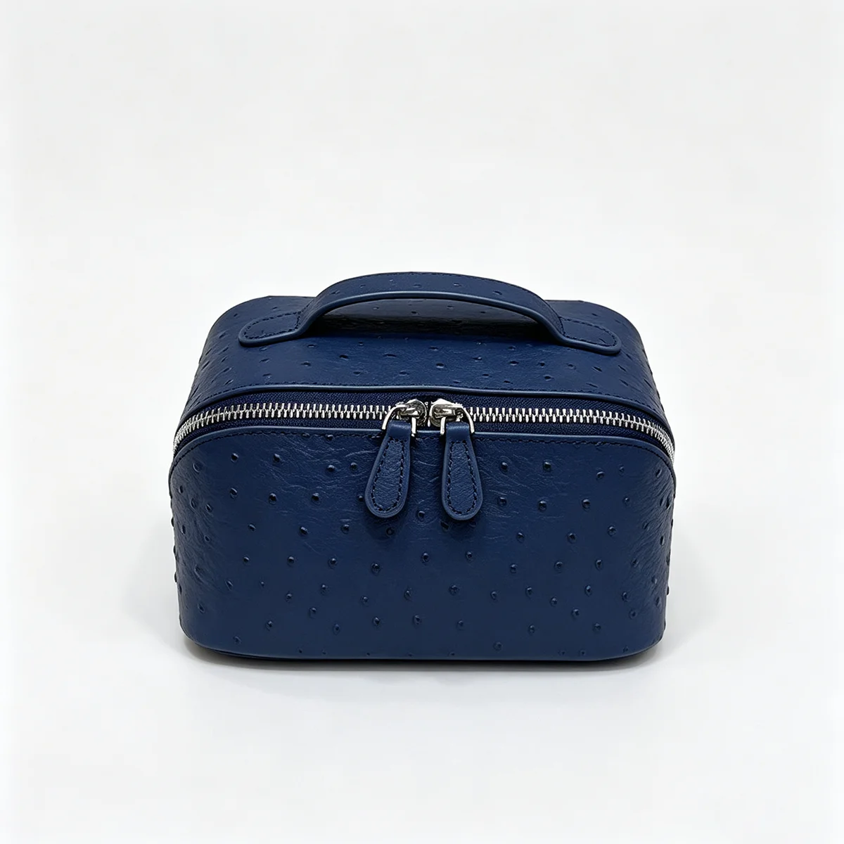Echte Rindsleder-Kosmetiktasche mit Straußenmuster, Tragbare Reisetasche für Make-up und Toilettenartikel mit Reißverschluss – Detail 11