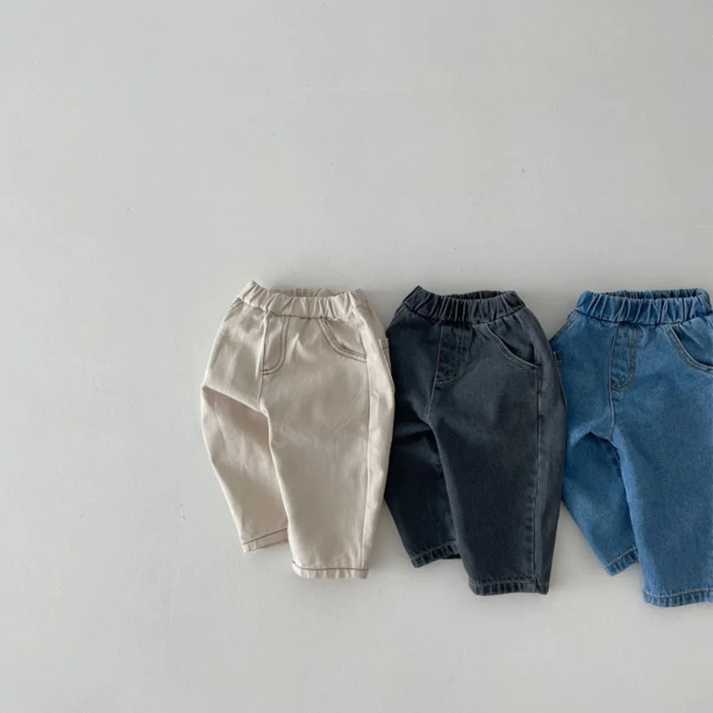 Toddler Boys Casual Loose Denim Pants Girls Simple Jeans Kids Double Pockets All-match Loose Trousers Baby Thin Jeans