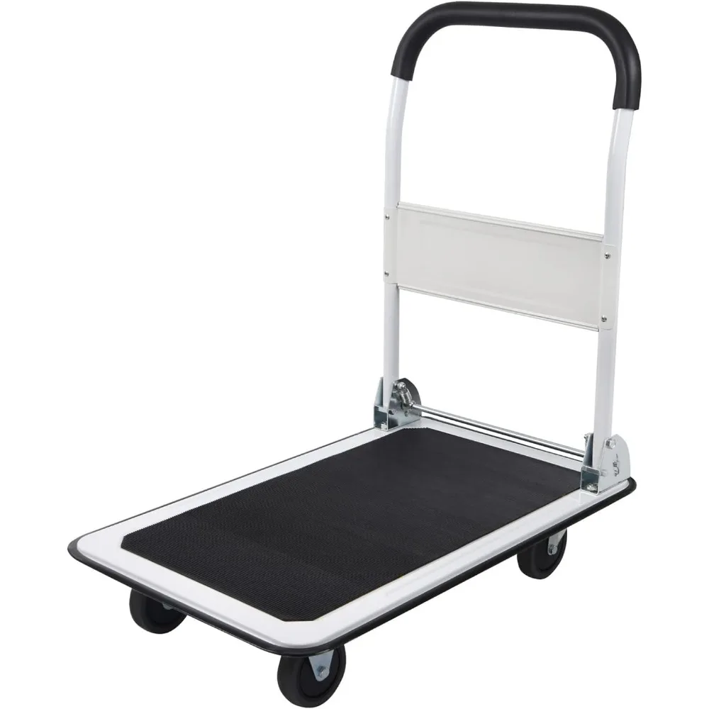 Foldable Push Cart Platform Cart 330lbs Capacity 4 Wheels 28.7x18.5x32.3inches EASY TO FOLD MUTE WHEEL COMFORTS White