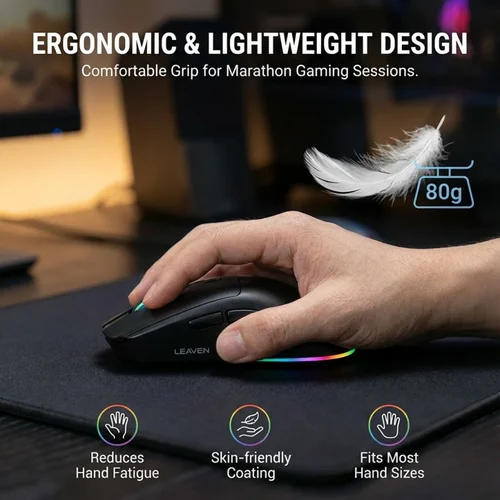 Imagen 2 del producto Ratón inalámbrico para juegos con base de carga, ratón recargable Bluetooth/2,4G de modo Dual, retroiluminado RGB frío y agrietado, ergonómico ligero