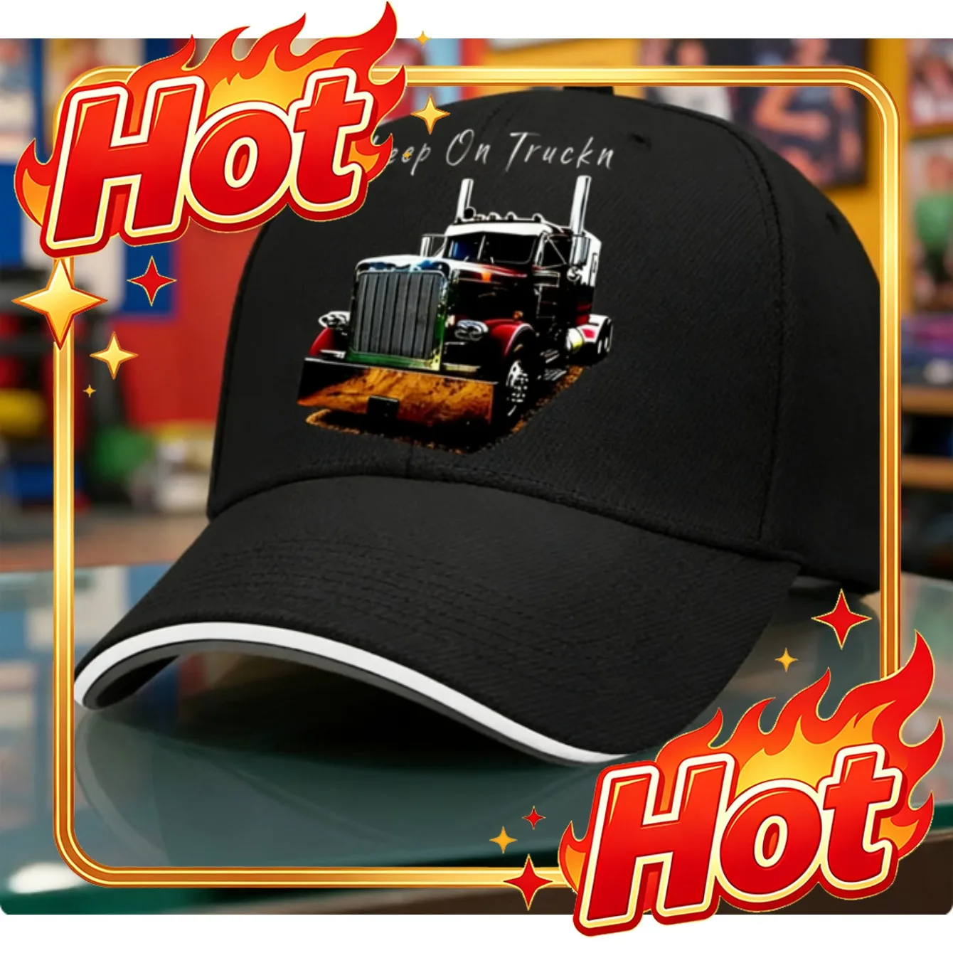 Custom Hat 1pc Men's Heavy-Duty Trucker Hat - Featuring Eye-catching Semi-truck and 18-wheeler Graphics Paired with The 