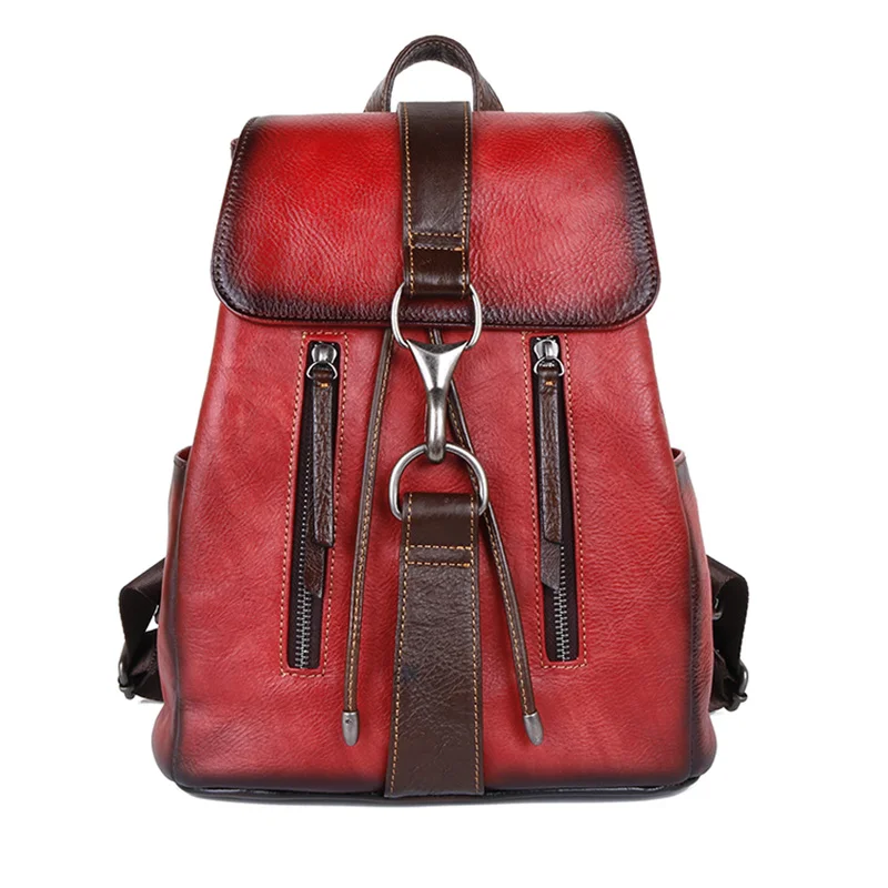 Natural Skin Women Backpack For Girls School Book Bags Daypack Knapsack Retro Female Travel Laptop Bag Genuine Leather Rucksack